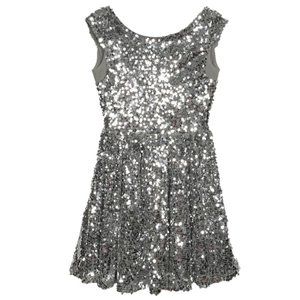Topshop Silver Sequin Fit & Flare Backless Dress Size 4